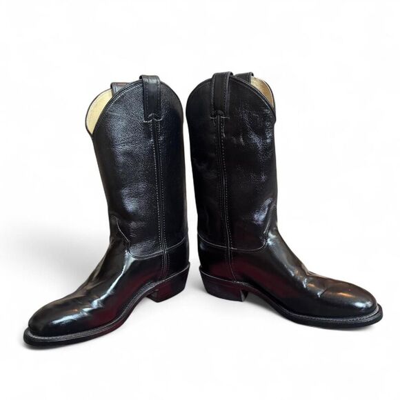 Justin Western Boots Mens 8.5E Black Leather Cowboy Boots USA Made Roper Style main image 2